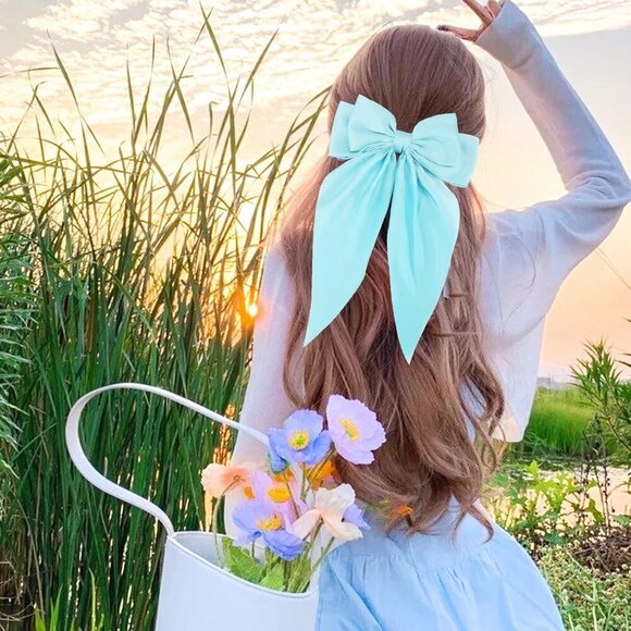 4Pcs Hair Bow Clips for Women Girls Silky Satin Bow Hair Clips Hair Ribbon with - Picture 3 of 7